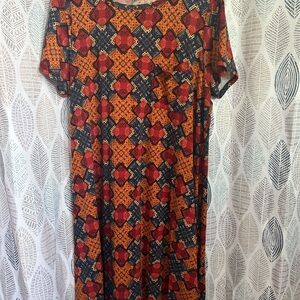LuLaRoe Red and Orange Patterned Midi Dress